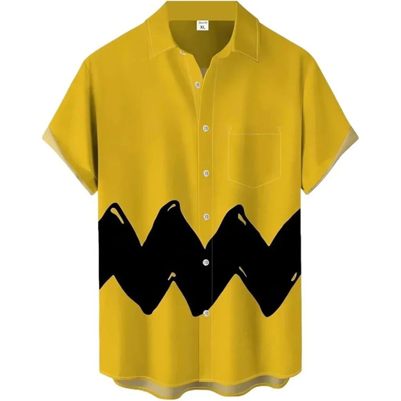 ❤️Men Yellow Print Short Sleeve Hawaiian Fit Casual Button Down Beach Shirt - Picture 1 of 7